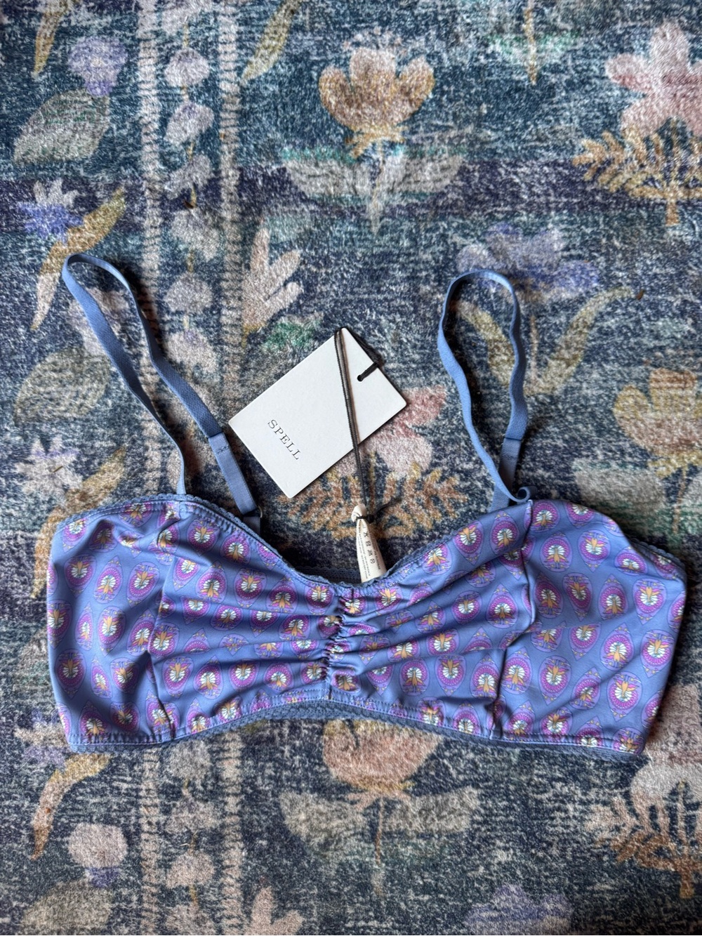NWT Spell Lavender Chateau Floral Ruched Bandeau Bralette
